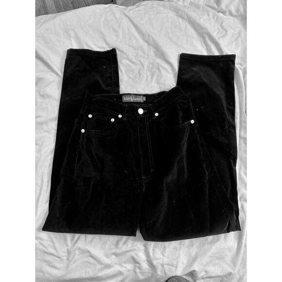 VINTAGE EIGHTIES RALPH LAUREN BLACK COTTON VELVET HIGH WAISTED JEANS 27 - Picture 5 of 10